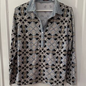 J.McLaughlin Geometric Catalina Cloth Popover Top Size L